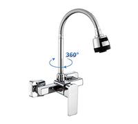 GGYTMQL Robinet Mural Robinet Mural plaqué chromé, Cuisine Murale, évier, Piscine à Linge en Balcon, soupape de mélange Chaud et Froid, poignée Robinet-a (Une poignée vers Le Bas)