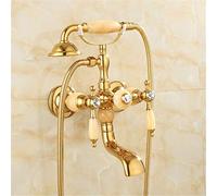 GGYTMQL Robinets de baignoire dorés robinet mélangeur d'eau chaude et froide antique salle de bain simple triple robinet de douche tout cuivre style rétro, C (C)