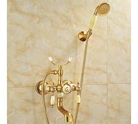 GGYTMQL Robinets de baignoire dorés robinet mélangeur d'eau chaude et froide antique salle de bain simple triple robinet de douche tout cuivre style rétro, C (O)