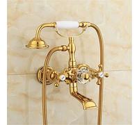 GGYTMQL Robinets de baignoire dorés robinet mélangeur d'eau chaude et froide antique salle de bain simple triple robinet de douche tout cuivre style rétro, C (D)