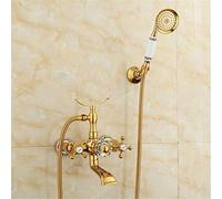 GGYTMQL Robinets de baignoire dorés robinet mélangeur d'eau chaude et froide antique salle de bain simple triple robinet de douche tout cuivre style rétro, C (B)