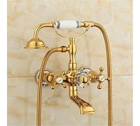 GGYTMQL Robinets de baignoire dorés robinet mélangeur d'eau chaude et froide antique salle de bain simple triple robinet de douche tout cuivre style rétro, C (F)