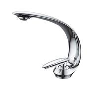 GGYTMQL Robinets de bassin de salle de bain, robinets de mélangeur à eau froids et chauds à poignée à manche à un seul trou froid et à eau chaude, cascade de lavabo en laiton moderne, chrome, un