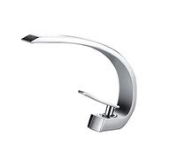 GGYTMQL Robinets de bassin de salle de bain, robinets de mélangeur à eau froids et chauds à poignée à manche à un seul trou froid et à eau chaude, cascade de lavabo en laiton moderne, chrome, un