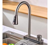 GGYTMQL Robinets de cuisine avec pulvérisateur Pull Down avec douche en cascade en acier inoxydable à trou simple et à eau froide pivoter le robinet de cuisine gris (Gris)