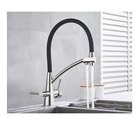 GGYTMQL Robinets de Cuisine filtrés Filtrés, Tirez vers Le Bas 360 Tapis de mélangeur de Rotation, Grue à Eau Pure pour Les robinets d'eau du Filtre de Cuisine, Robinet chromé (Or brossé)