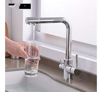 GGYTMQL Robinets répandus, robinet de cuisine à 3 voies Purificateur Sortez à double poignée à arc à arc à arc potable Filtre de filtre robinet 360 Grane filtré pivotant pour la cuisine montée,