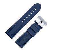 GGYTMQL Rubber Fluorine 22 mm 24 mm Band de montre en silicone Watch Band Panerai Watch Strap (Couleur: Blue Silv Boucle, taille: 24 mm)