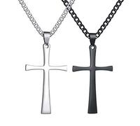 GGYTMQL S2 Colliers Simples en Acier Inoxydable avec Croix pour Hommes Femmes et Pendentif croisé Noir avec chaîne Figaro