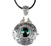 GGYTMQL S925 Collier en argent Pendant peut ouvrir un collier incrusté en cristal vert gawu bac à collier creux pendentif femelle chaîne de clavicule (S925 argent 30 * 27 mm)