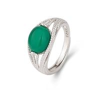 GGYTMQL S925 Silver Oval Agate Stone Rings for Women Natural Onyx Stone Emerald Green Agate Green Chalcedony Jasper Anneaux ajustés Anniversaire Anniversaire Mariage d'anniversaire Gift
