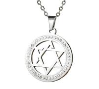 GGYTMQL Star of David Collier for Women Men, 925 Sterling Silver, Zircon Star of David Collier, Hexagram Round Pendant Creux, Collier d'étoile juif pour Femmes, Star of David Collier for Women