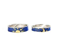 GGYTMQL Sterling Metal Open Dinger Ring Sun Moon Couple de Couple S925 Anneau de métal Sterling Hommes et Femmes Ouvrir des Cadeaux de Bague de Paire pour l'anneau d'amant, Ouverture réglable