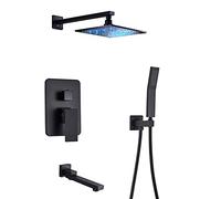 GGYTMQL Système de douche avec bec de baignoire, pommeau de douche à DEL de 25,4 cm, mitigeur de douche mural, ensemble de robinet de douche noir mat