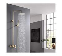 GGYTMQL Système de douche effet pluie doré brossé ensemble de robinet de douche exposé pour salle de bain avec pommeau de douche à effet pluie de 25,4 cm, dou