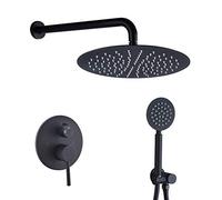 GGYTMQL Système de douche, ensemble de robinet de douche avec pommeau de douche à effet pluie de 30,5 cm et pommeau de douche à main à fixation murale, ensemble de douche de luxe noir mat de qualité