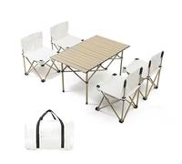 GGYTMQL Table de Camping et Ensemble d'air, Table de Pique-Nique en Aluminium Pliant avec des airs de pelouse pliants Portables pour la Cuisine de Cuisine en Plein air dans la Cour, à côté du Blanc