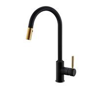 GGYTMQL Tirez le robinet de cuisine, placage noir et électroplate de mélangeur d'évier en or brossé, Tapisseur de rotation à 360 degrés Taps de cuisine Tap de cuisine, or (or)