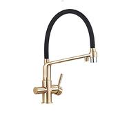 GGYTMQL Tirez vers le bas du robinet de la cuisine, bronzé Gold 360 pivotant des robinets d'eau pure filtre pour cuisine, mélangeur à eau de purification, chrome (or brossé)