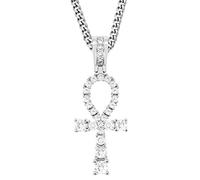 GGYTMQL Tuhe 18K Gold plaqué AAA CZ Iced Out Egyptian Ankh Cross Faith Pendant Collier pour hommes Femmes, Simulez des accents de diamant