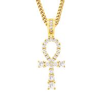 GGYTMQL Tuhe 18K Gold plaqué AAA CZ Iced Out Egyptian Ankh Cross Faith Pendant Collier pour Hommes Femmes, Simulez des Accents de Diamant