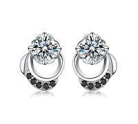 GGYTMQL Véritable 925 Bijoux en Argent Sterling Noire Stone Boucles d'oreilles Mignons de fiançailles pour Femmes