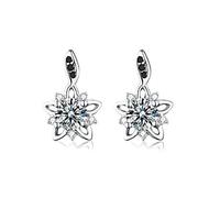 GGYTMQL Véritable 925 Bijoux Fins en Argent Sterling Fleur en Pierre Noir et Blanc Boucles d'oreilles pour Femmes