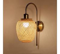 GGYTMQL Vintage Rootan Mur Light Natural Wicker Wall Lantern Rustic Bamboo Wall Sconce Loft E27 Bar Restaurant Bamboo Lampe (Taille: A)