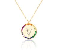 GGYTMQL Zirconium incrusté Plat 26 Lettre AZ Collier pour Femmes Round Crystal Rainbow Pendant Copper Zircon Christian Bijoux