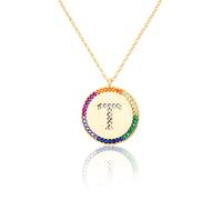 GGYTMQL Zirconium incrusté Plat 26 Lettre AZ Collier pour Femmes Round Crystal Rainbow Pendant Copper Zircon Christian Bijoux