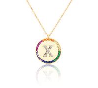 GGYTMQL Zirconium incrusté Plat 26 Lettre AZ Collier pour Femmes Round Crystal Rainbow Pendant Copper Zircon Christian Bijoux