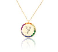 GGYTMQL Zirconium incrusté Plat 26 Lettre AZ Collier pour Femmes Round Crystal Rainbow Pendant Copper Zircon Christian Bijoux