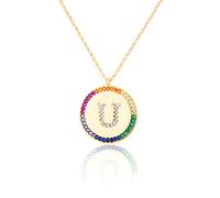 GGYTMQL Zirconium incrusté Plat 26 Lettre AZ Collier pour Femmes Round Crystal Rainbow Pendant Copper Zircon Christian Bijoux