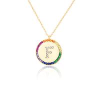 GGYTMQL Zirconium incrusté Plat 26 Lettre AZ Collier pour Femmes Round Crystal Rainbow Pendant Copper Zircon Christian Bijoux