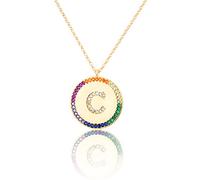 GGYTMQL Zirconium incrusté Plat 26 Lettre AZ Collier pour Femmes Round Crystal Rainbow Pendant Copper Zircon Christian Bijoux