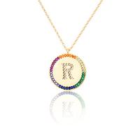 GGYTMQL Zirconium incrusté Plat 26 Lettre AZ Collier pour Femmes Round Crystal Rainbow Pendant Copper Zircon Christian Bijoux