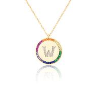 GGYTMQL Zirconium incrusté Plat 26 Lettre AZ Collier pour Femmes Round Crystal Rainbow Pendant Copper Zircon Christian Bijoux