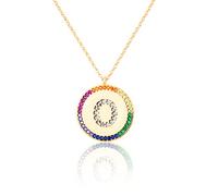 GGYTMQL Zirconium incrusté Plat 26 Lettre AZ Collier pour Femmes Round Crystal Rainbow Pendant Copper Zircon Christian Bijoux