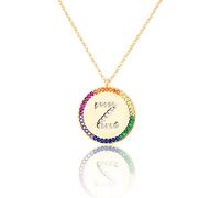 GGYTMQL Zirconium incrusté Plat 26 Lettre AZ Collier pour Femmes Round Crystal Rainbow Pendant Copper Zircon Christian Bijoux