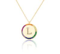 GGYTMQL Zirconium incrusté Plat 26 Lettre AZ Collier pour Femmes Round Crystal Rainbow Pendant Copper Zircon Christian Bijoux