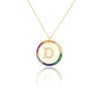 GGYTMQL Zirconium incrusté Plat 26 Lettre AZ Collier pour Femmes Round Crystal Rainbow Pendant Copper Zircon Christian Bijoux