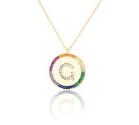 GGYTMQL Zirconium incrusté Plat 26 Lettre AZ Collier pour Femmes Round Crystal Rainbow Pendant Copper Zircon Christian Bijoux