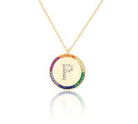 GGYTMQL Zirconium incrusté Plat 26 Lettre AZ Collier pour Femmes Round Crystal Rainbow Pendant Copper Zircon Christian Bijoux