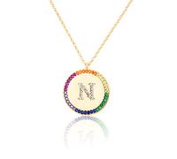 GGYTMQL Zirconium incrusté Plat 26 Lettre AZ Collier pour Femmes Round Crystal Rainbow Pendant Copper Zircon Christian Bijoux