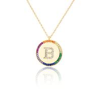 GGYTMQL Zirconium incrusté Plat 26 Lettre AZ Collier pour Femmes Round Crystal Rainbow Pendant Copper Zircon Christian Bijoux