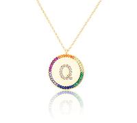 GGYTMQL Zirconium incrusté Plat 26 Lettre AZ Collier pour Femmes Round Crystal Rainbow Pendant Copper Zircon Christian Bijoux