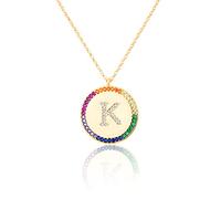 GGYTMQL Zirconium incrusté Plat 26 Lettre AZ Collier pour Femmes Round Crystal Rainbow Pendant Copper Zircon Christian Bijoux