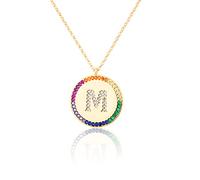 GGYTMQL Zirconium incrusté Plat 26 Lettre AZ Collier pour Femmes Round Crystal Rainbow Pendant Copper Zircon Christian Bijoux