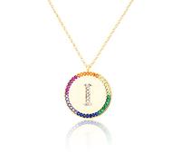 GGYTMQL Zirconium incrusté Plat 26 Lettre AZ Collier pour Femmes Round Crystal Rainbow Pendant Copper Zircon Christian Bijoux