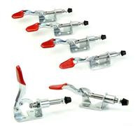 GH-301AM Lot de 4 colliers de serrage verticaux, outil à main pour libération rapide, piston de 1,6 cm, capacité de maintien de 45 kg, argent + rouge, fer galvanisé